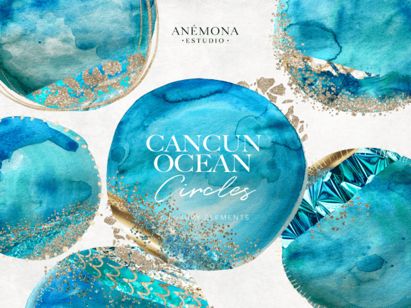 Blue Watercolor Circles Foils Clipart – A Versatile Add-On for Digital Sellers