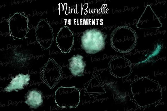 Mint Geo Frame and Watercolor Splashes for Decorative Elements