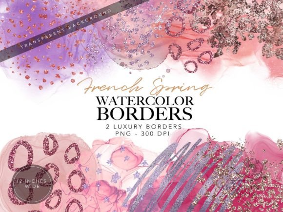 Pink, Purple Crimson Watercolor Borders & Textures for Crafters and Etsy Sellers