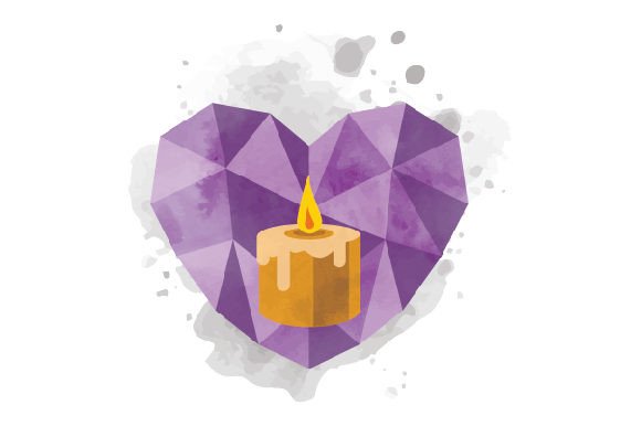 Purple Metallic Heart with Burning Candle - Watercolor for Designs Amp Sellers
