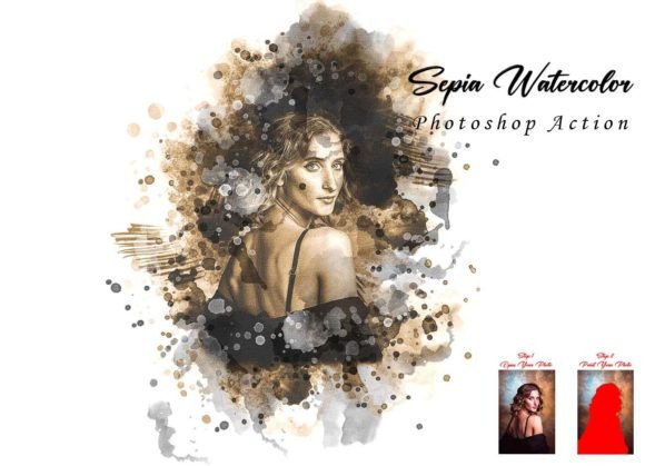 Sepia Watercolor Photoshop Action for Marketing Add-Ons