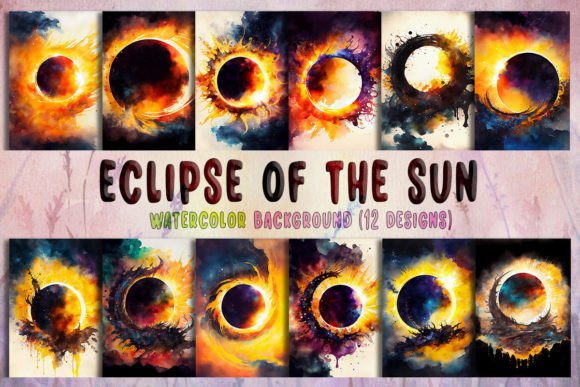 Solar Eclipse Watercolor Background for Blog and Editorial Design