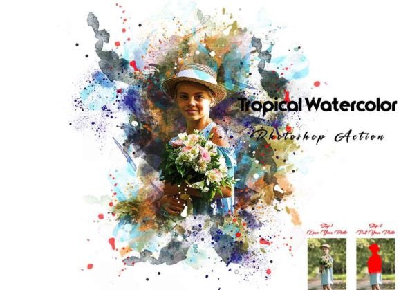 Tropical Watercolor Photoshop Action Review for Embroidery Designers