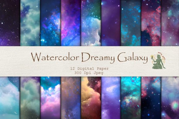 Watercolor Dreamy Galaxy Digital Paper for Creative Backgrounds