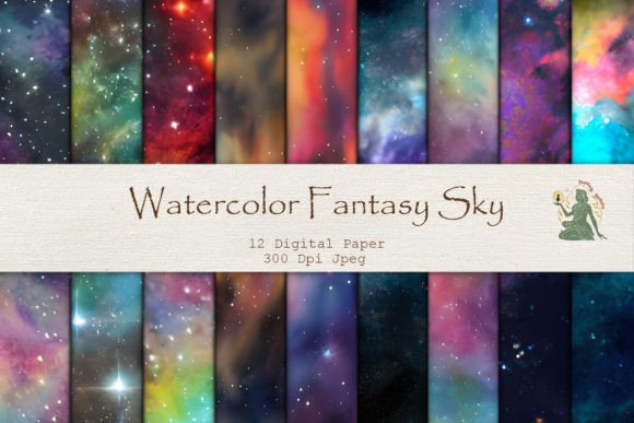 Watercolor Fantasy Sky Digital Paper: A Dreamy Backdrop for Local Branding