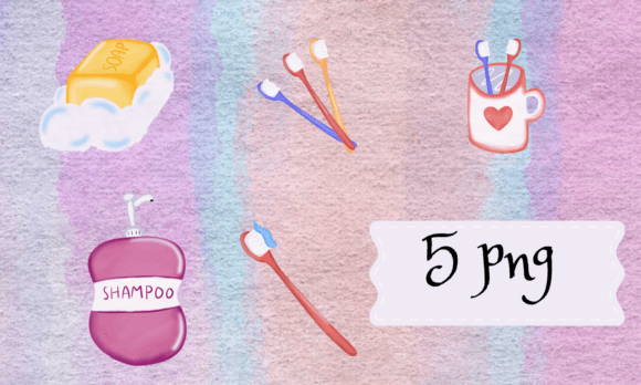 Watercolor Soap Shampoo Toothbrush Png Graphic Templates